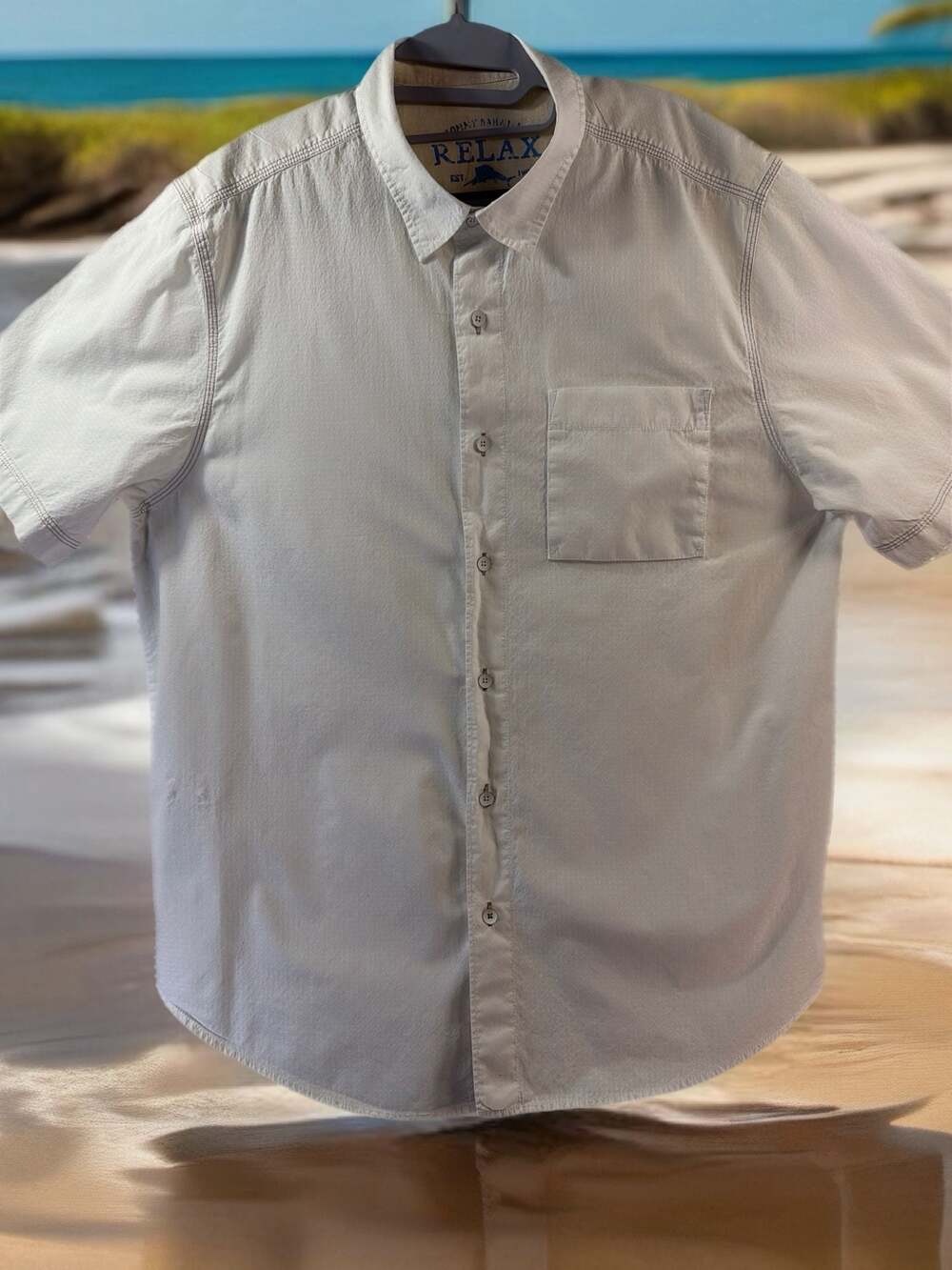 Tommy Bahama Relax Collection 100% Cotton White Short Sleeve Button-Down Shirt